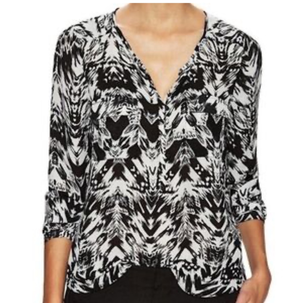 Parker Monochrome Patterned Button Down Blouse Sz… - image 1